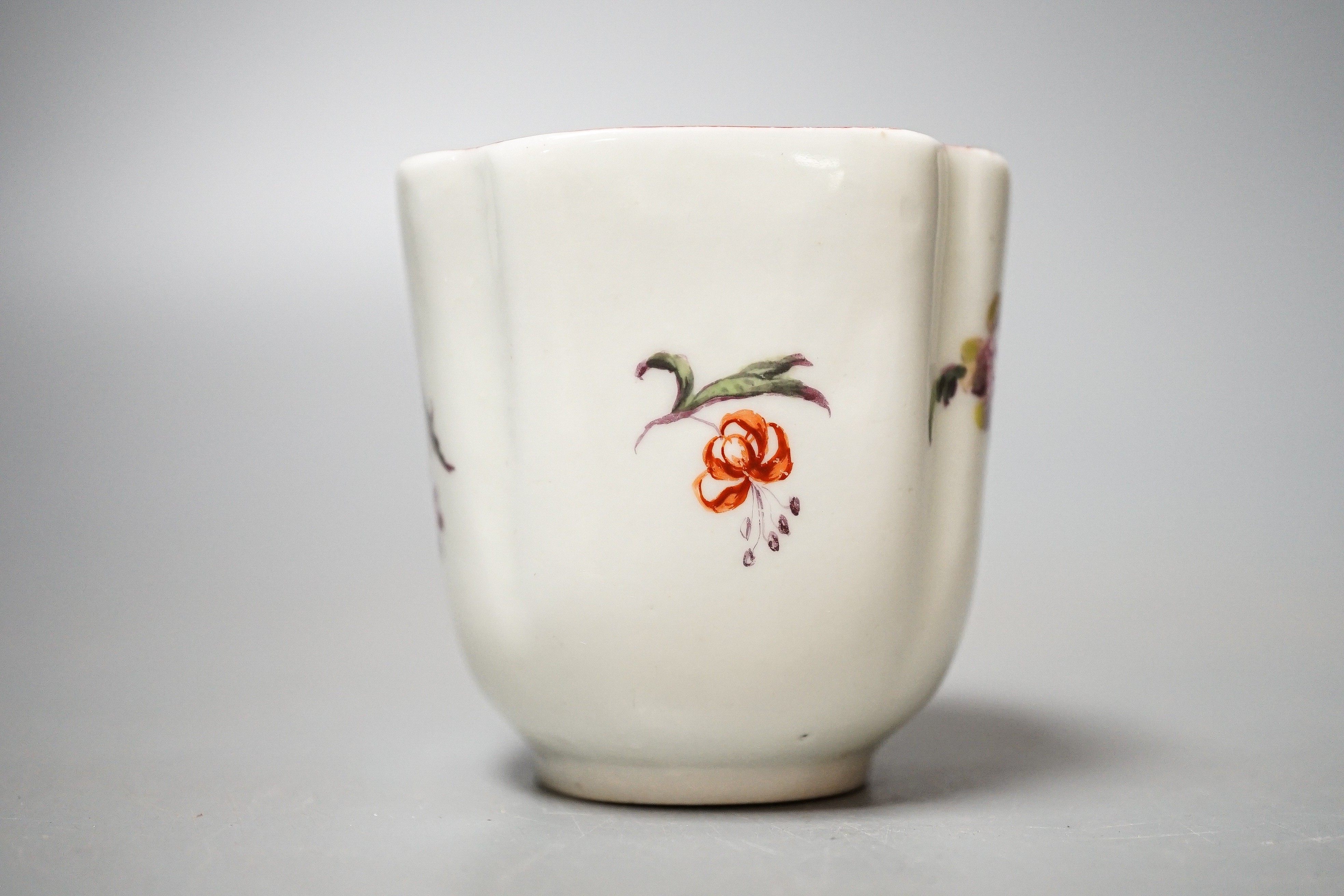 A Derby coffee cup, c.1758, wishbone shaped handle, height 5.7cm